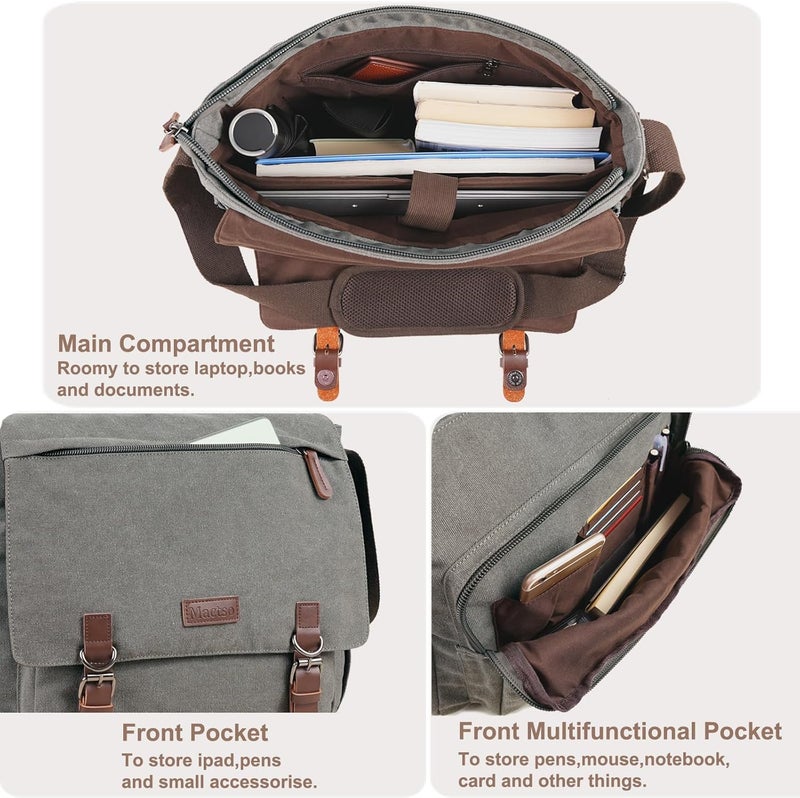 Mactso Canvas Messenger Bag for Men Women,Travel Satchel Shoulder bag 15.6 Inch Laptop Bag briefcase Business - Image 3